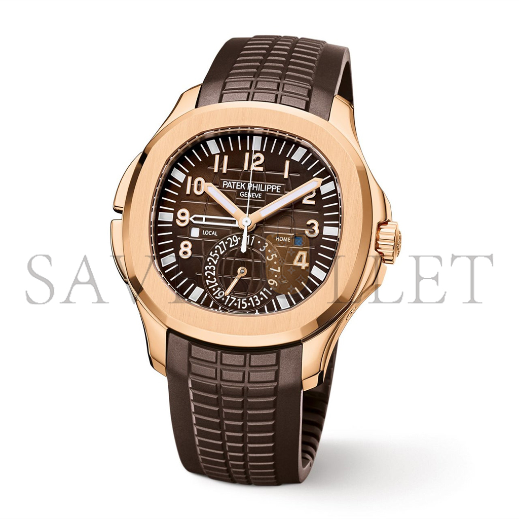 P**ek Ph**ppe aquanaut rose gold travel time brown dial composite men’s watch 5164r-001